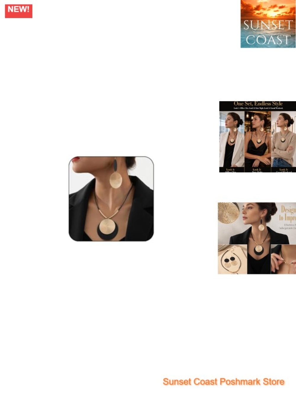 Chunky Gold Statement Jewelry Set: African Earrings & Necklace, Boho Costume